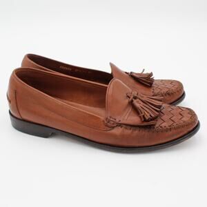 Cole Haan Resort Loafers Men 9.5 Brown Leather Tassel Kiltie Woven Preppy Office